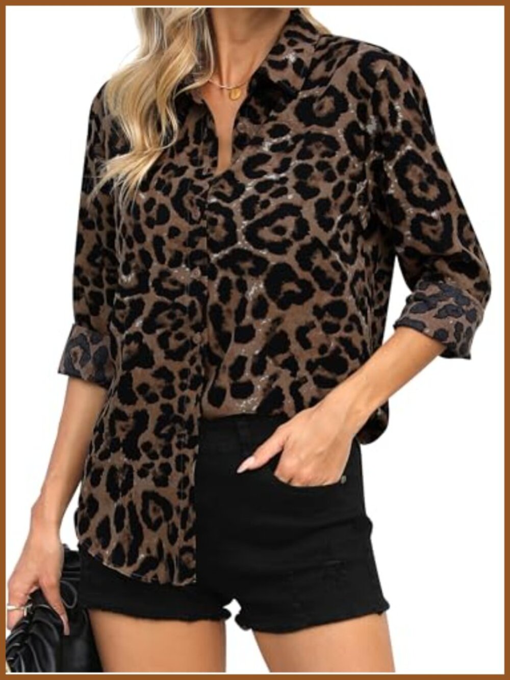 Wrinkle-Resistant Silky Printed Button Down Shirt Long Sleeve Women